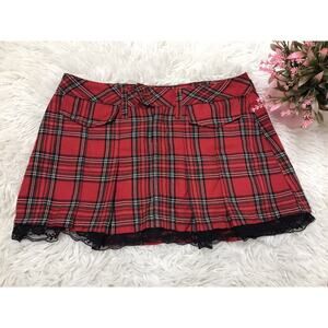 L.e.i. Vintage Street Code Red Plaid Mini Skirt size 1 Y2K Preppy School Girl